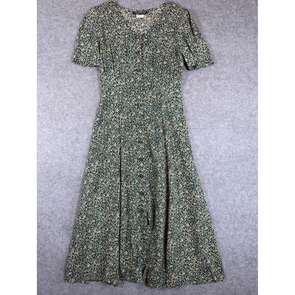 All That Jazz Maxi Dress Womens 7/8 Green Vintage Floral Button Front Excellent